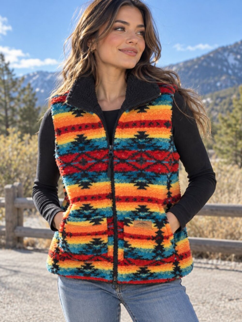 Powder River Outfitters Panhandle Aztec Sherpa Fleece Vest M Southwestern